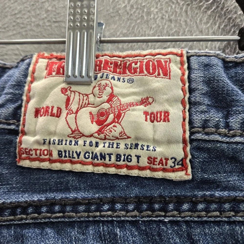 VINTAGE True Religion Men Jeans‎ 34 Blue Denim Billy Giant Big T Baggy 90s USA